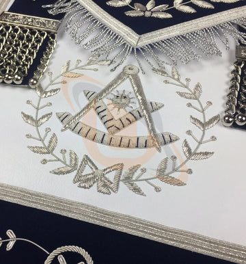 Masonic Blue Lodge Past Master Silver Handmade Embroidery Apron Navy - kitchcutlery
 - 2